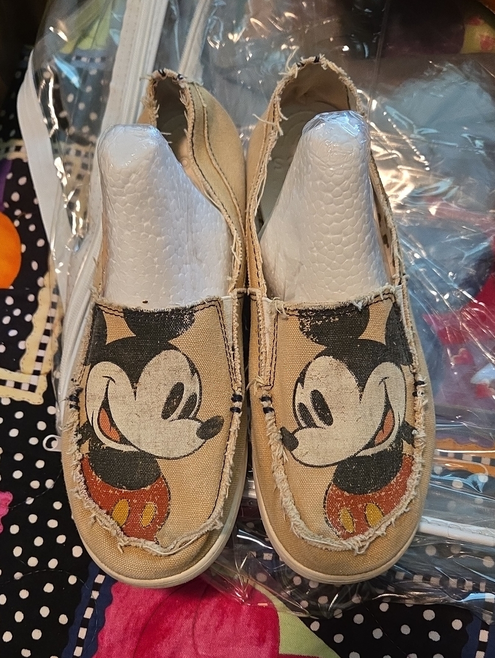Womenss Beige Canvas Slip-On Shoes with Character Print